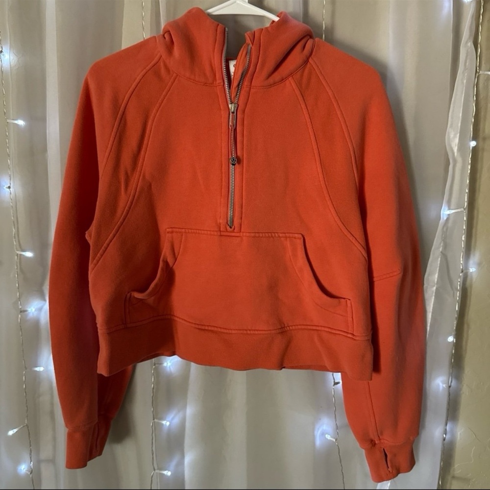 orange lululemon half zip scuba